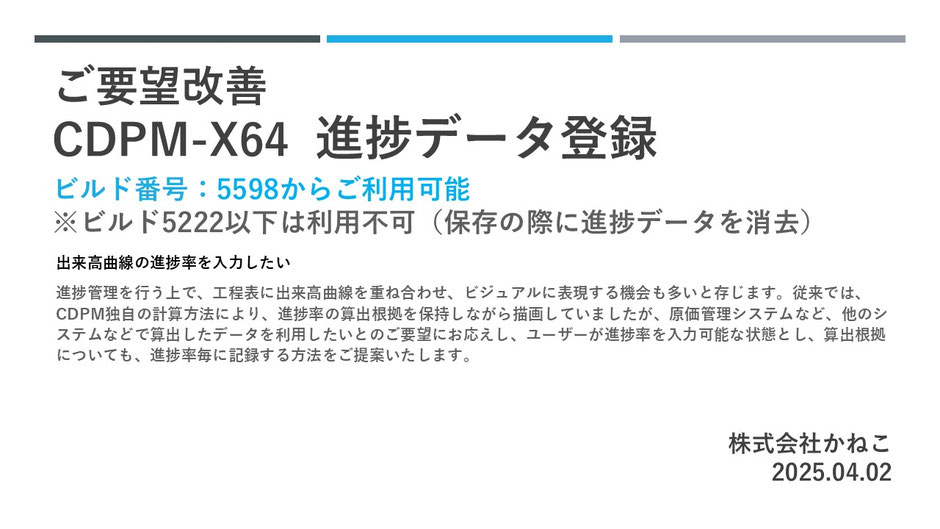 進捗データ登録の参考画面 1